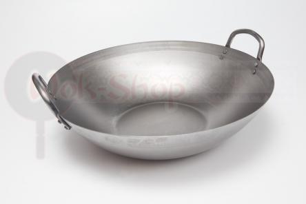 Stalowy wok 33 cm z płaskim dnem i dwoma uchwytami (styl kantoński)