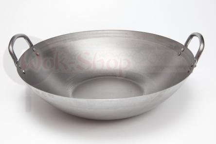 Stalowy wok 35 cm z płaskim dnem i dwoma uchwytami (styl kantoński)