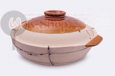 Chiński gliniany garnek Shago 26 cm z drucianym oplotem, z dwoma uchwytami i pokrywką (Shago, Claypot, Suna nabe, sandpot, piaskowy garnek)